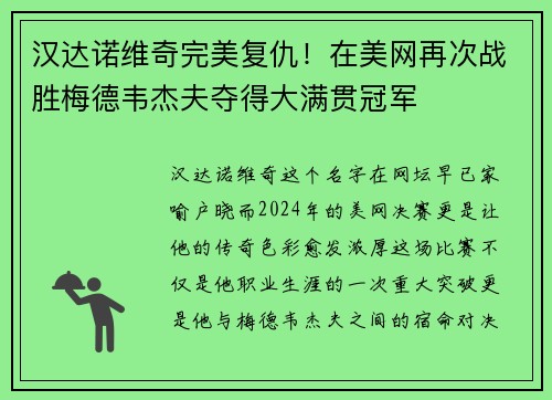汉达诺维奇完美复仇！在美网再次战胜梅德韦杰夫夺得大满贯冠军