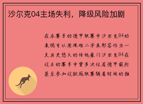 沙尔克04主场失利，降级风险加剧
