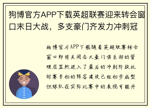 狗博官方APP下载英超联赛迎来转会窗口末日大战，多支豪门齐发力冲刺冠军梦 - 副本