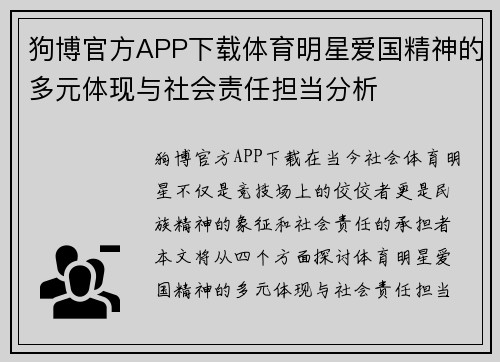 狗博官方APP下载体育明星爱国精神的多元体现与社会责任担当分析